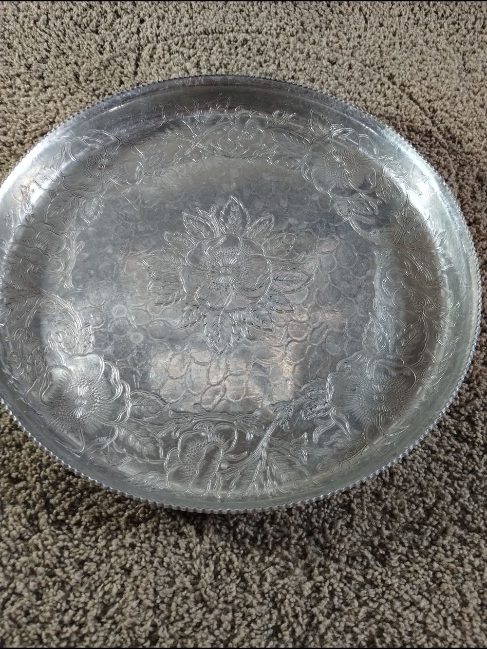 Wilson Specialties Aluminum Metal Serving Tray - Embossed Floral Design